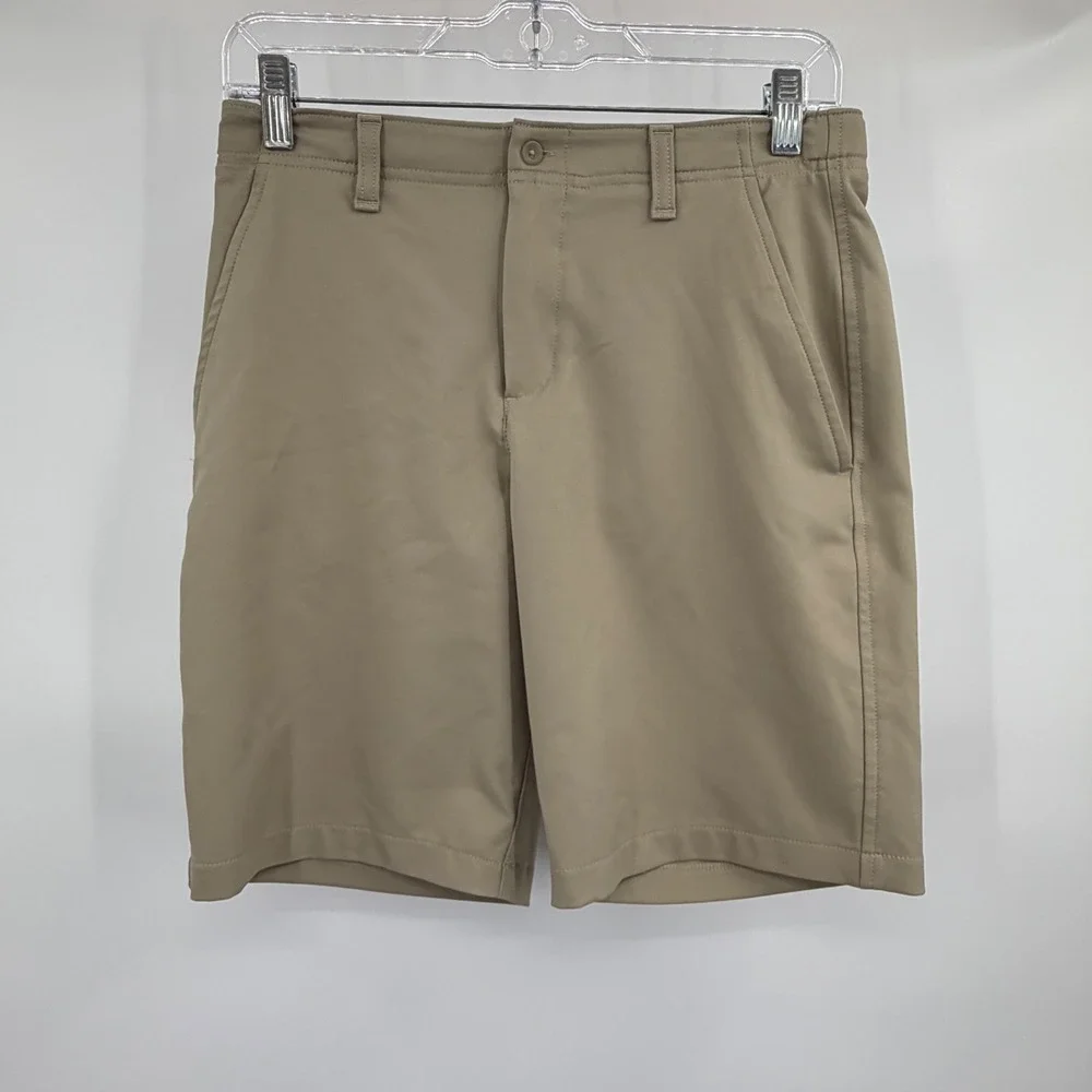Under Armour Golf Shorts Kids Size YLG Tan Performance Flat Front - Picture 2 of 7